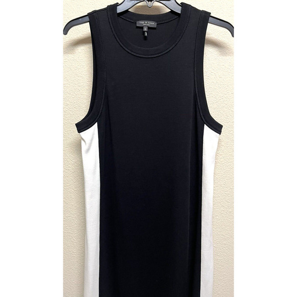 RAG & BONE Sam Black White Ribbed Sleeveless Slit Pencil Midi Dress Size S - Picture 3 of 9